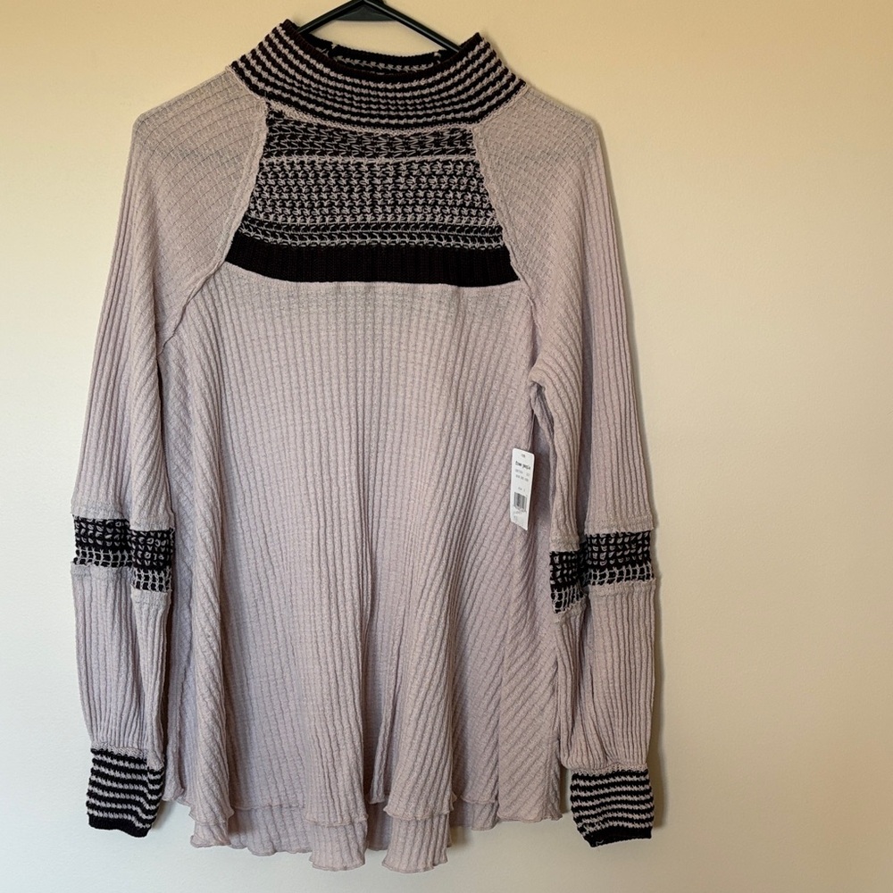 Free People Black and Cream Woven Knit Pullover